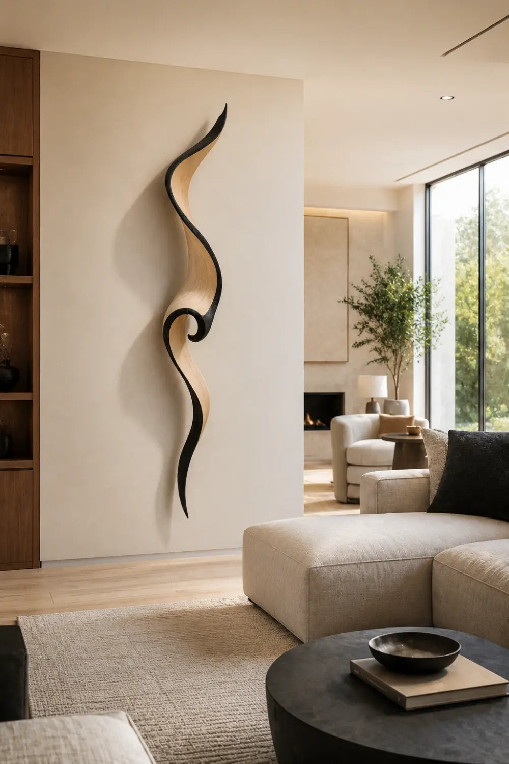 Blonde Wood Wall Sculpture | Coastal Wave Ribbon Art | Light Oak Wall Decor