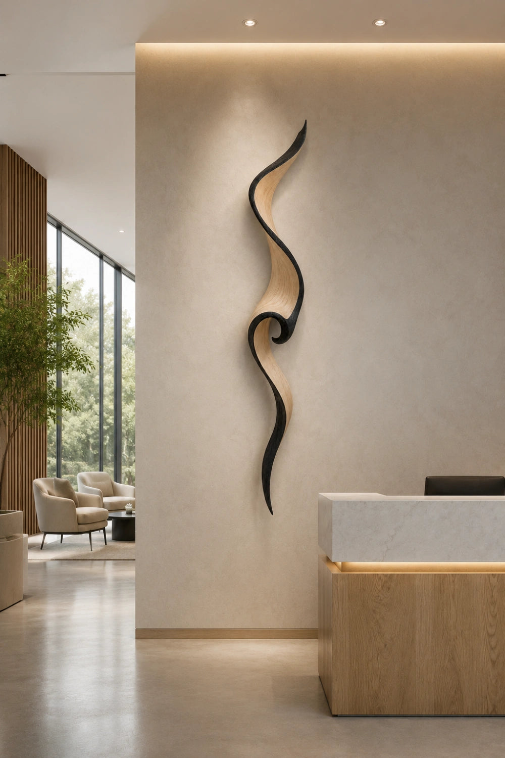 Blonde Wood Wall Sculpture | Coastal Wave Ribbon Art | Light Oak Wall Decor