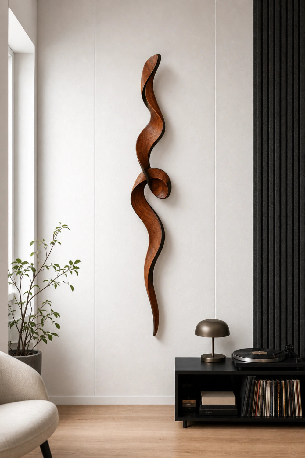 Carved Wood Knot Wall Sculpture | Mahogany Ribbon Loop | Luxury Statement Wall Decor