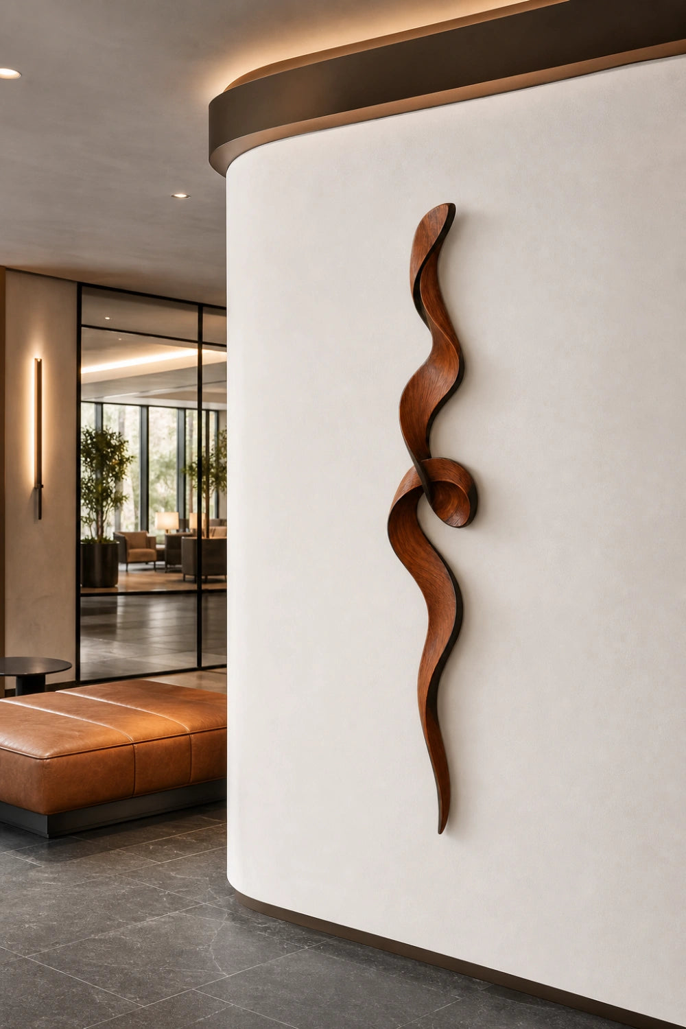 Carved Wood Knot Wall Sculpture | Mahogany Ribbon Loop | Luxury Statement Wall Decor