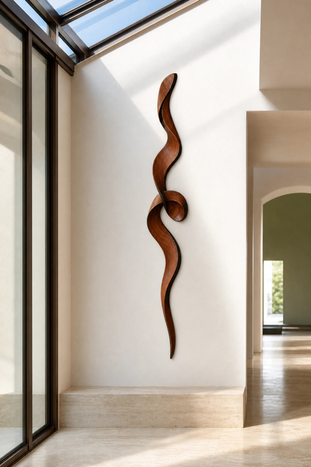 Carved Wood Knot Wall Sculpture | Mahogany Ribbon Loop | Luxury Statement Wall Decor