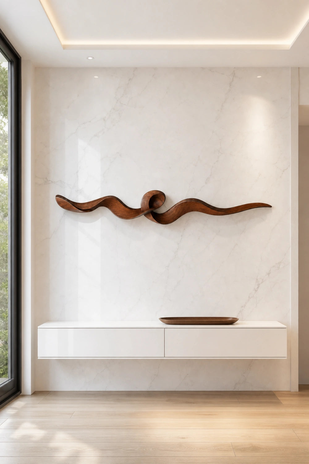 Carved Wood Knot Wall Sculpture | Mahogany Ribbon Loop | Luxury Statement Wall Decor