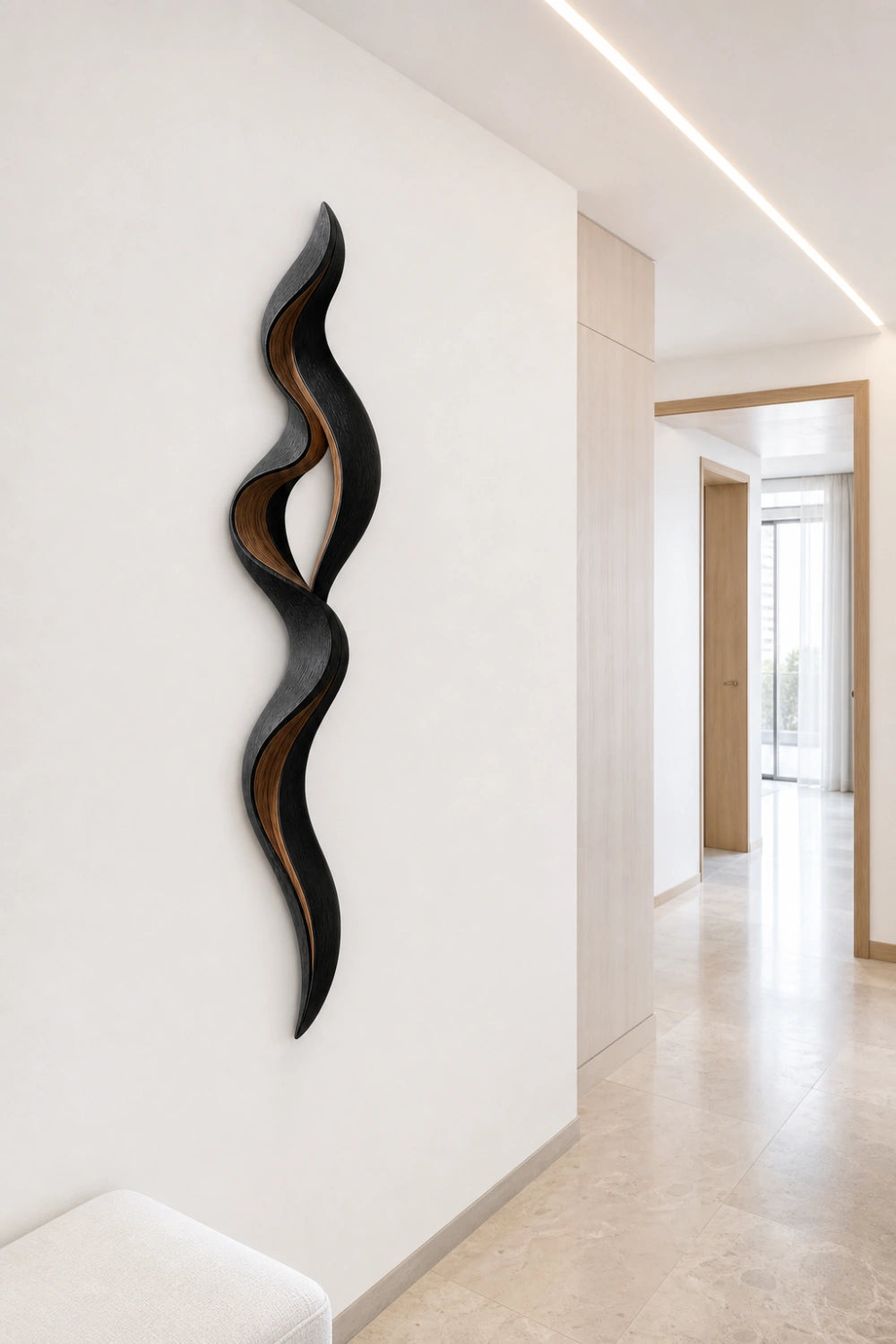 Lackened Wood Wall Sculpture | Charred Ebony Ribbon Art | Dark Modern Wall Decor