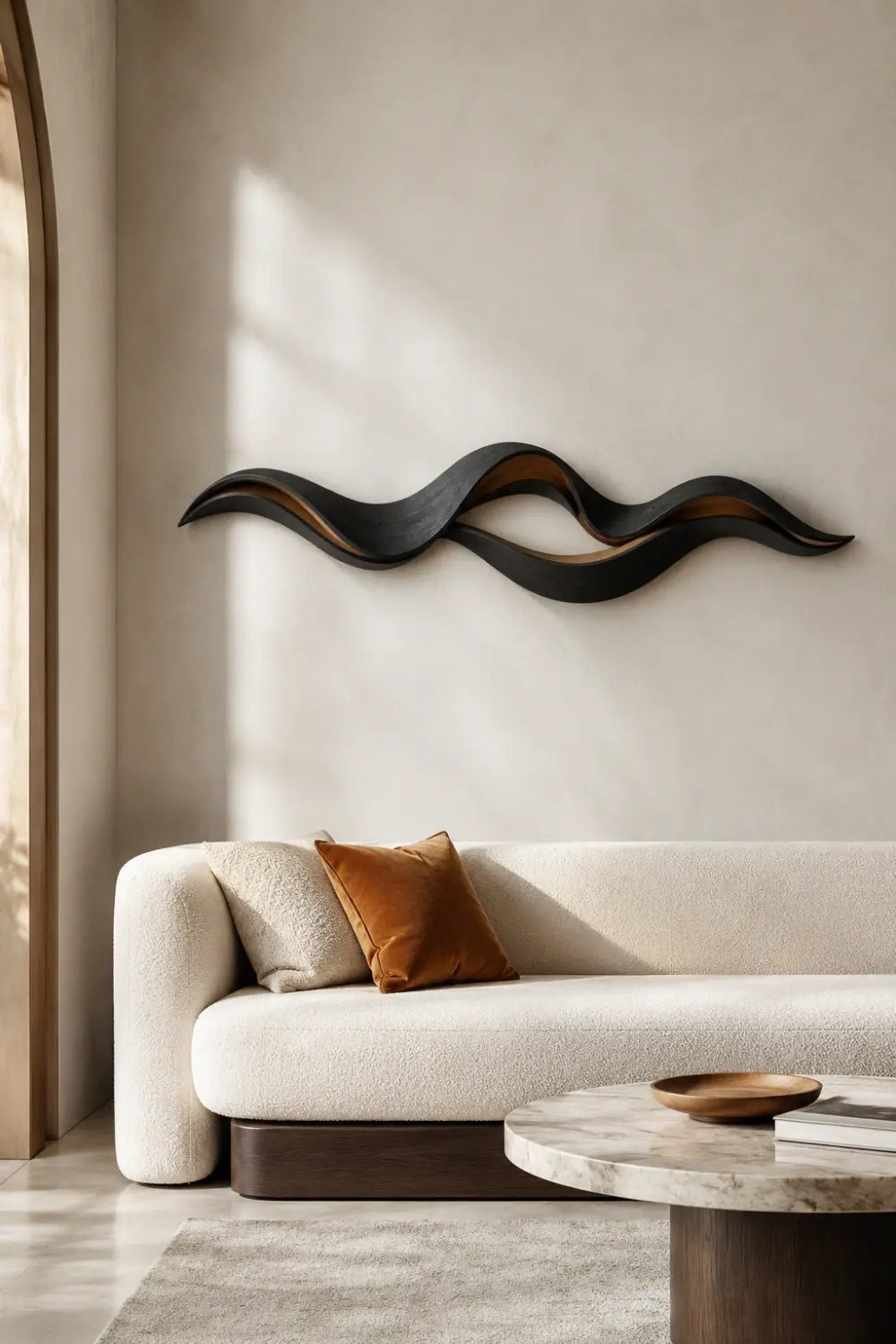 Lackened Wood Wall Sculpture | Charred Ebony Ribbon Art | Dark Modern Wall Decor