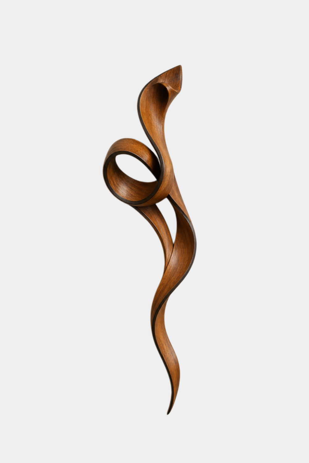 3D Curved Wood Wall Sculpture | Sculptural Ribbon Loop | Warm Amber Wall Art
