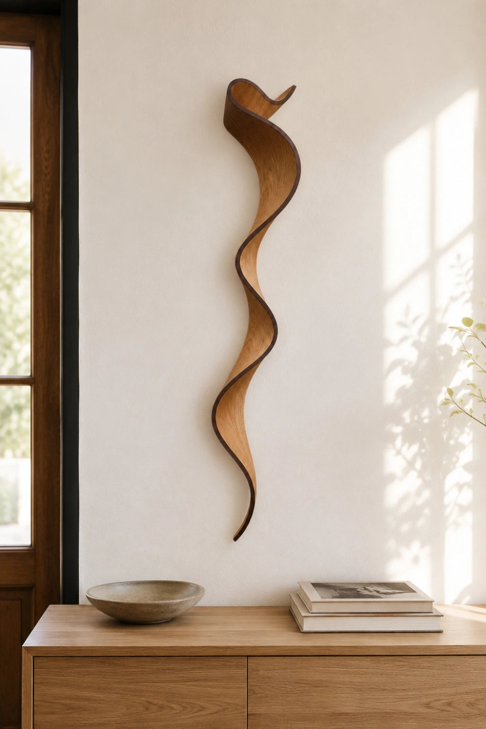 Cascading Wood Wall Sculpture | Spiral Ribbon Wall Hanging | Organic Modern Stream