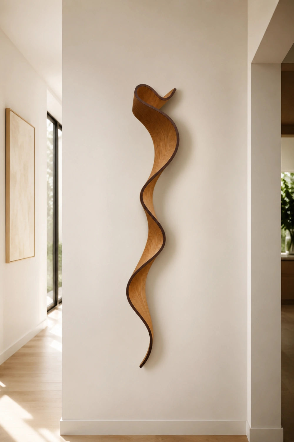 Cascading Wood Wall Sculpture | Spiral Ribbon Wall Hanging | Organic Modern Stream