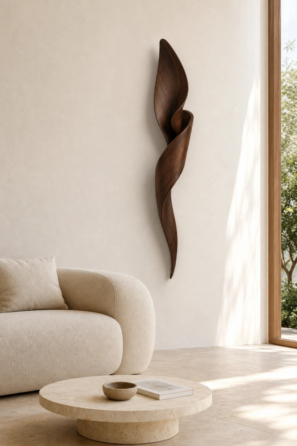 Botanical Wood Wall Sculpture | Sculptural Petal Wall Art | Dark Oak Accent
