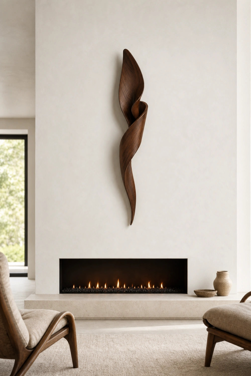 Botanical Wood Wall Sculpture | Sculptural Petal Wall Art | Dark Oak Accent