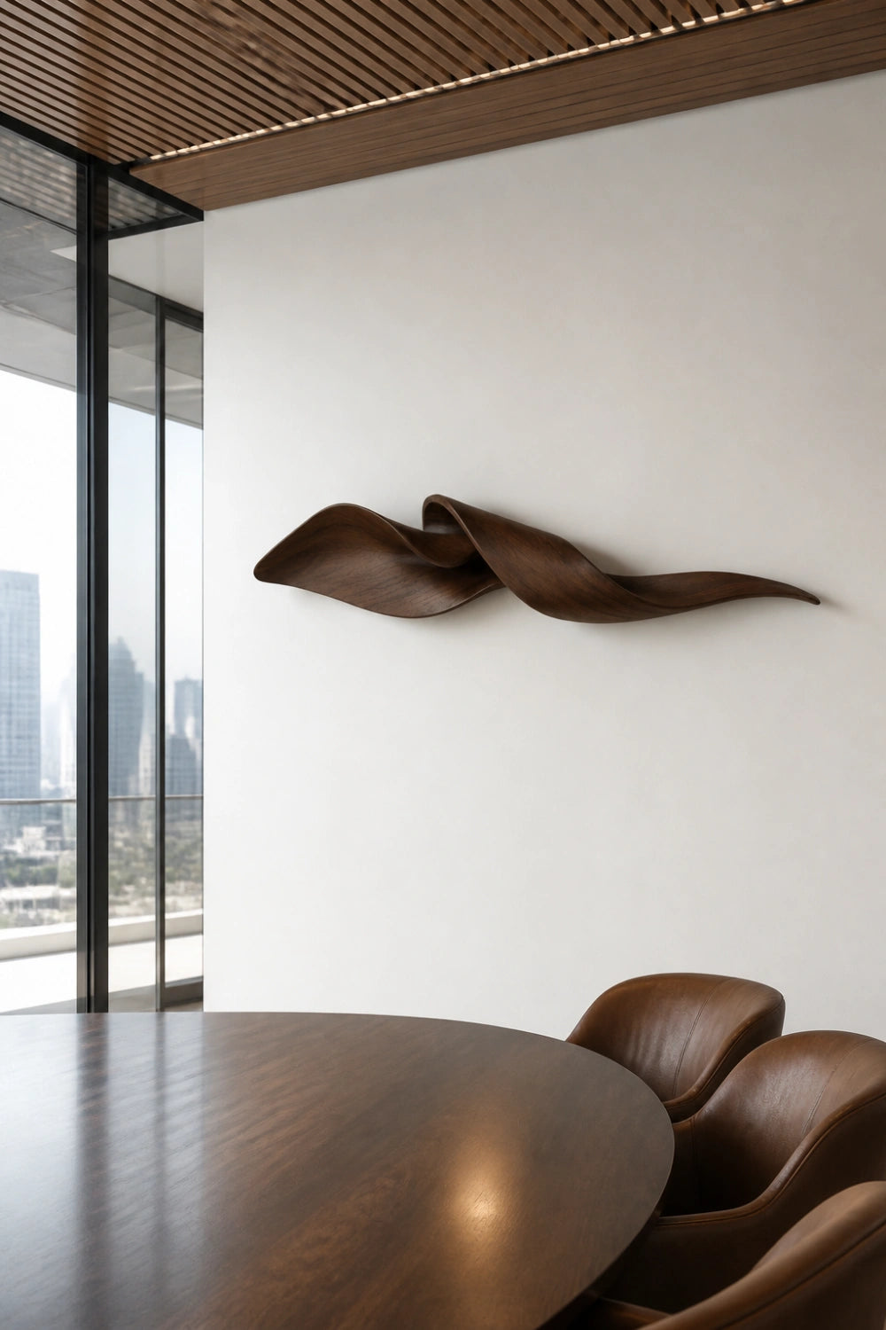 Botanical Wood Wall Sculpture | Sculptural Petal Wall Art | Dark Oak Accent