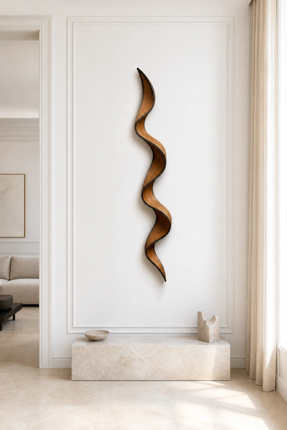 Harmonic Wood Wall Sculpture | Rhythmic Wave Wall Hanging | Wabi Sabi Oak Decor
