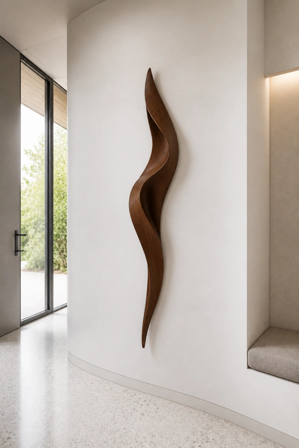 Seamless Wood Relief Sculpture | Minimalist Flowing Wall Art | Organic Contour Plaque