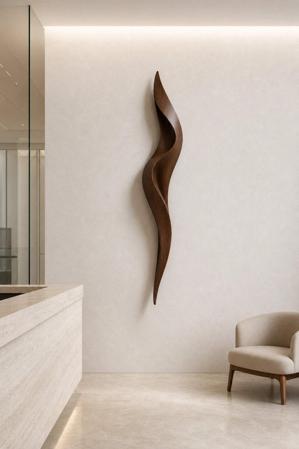 Seamless Wood Relief Sculpture | Minimalist Flowing Wall Art | Organic Contour Plaque
