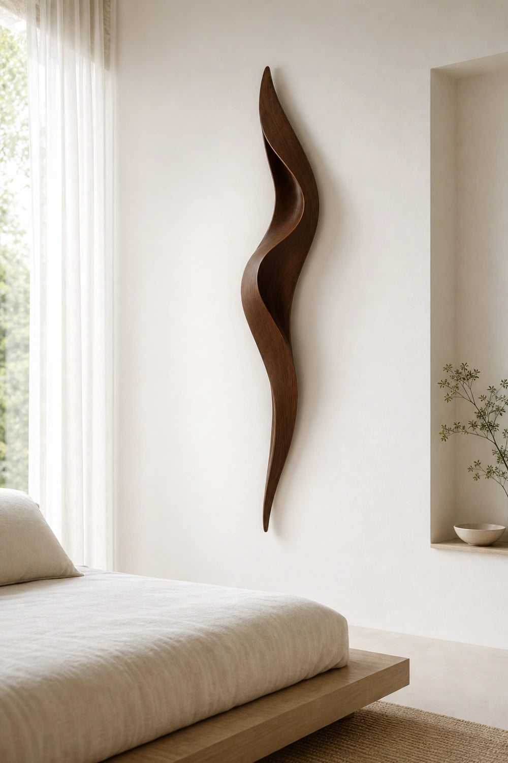 Seamless Wood Relief Sculpture | Minimalist Flowing Wall Art | Organic Contour Plaque