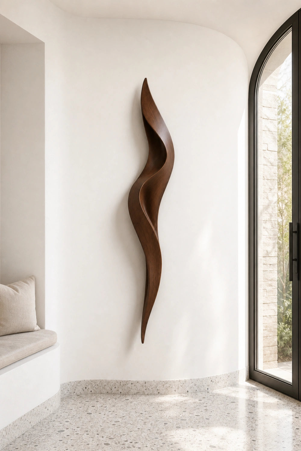 Seamless Wood Relief Sculpture | Minimalist Flowing Wall Art | Organic Contour Plaque