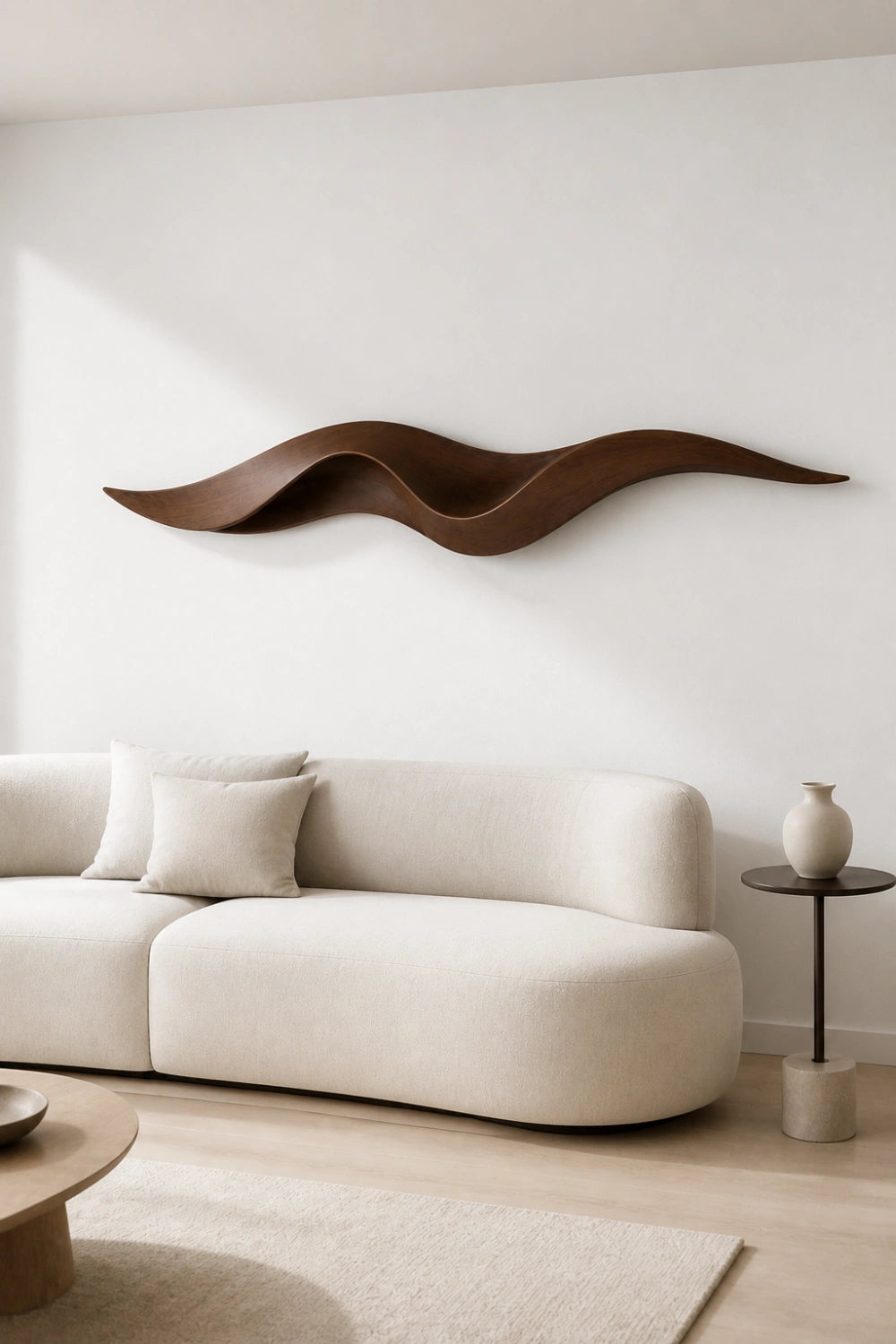 Seamless Wood Relief Sculpture | Minimalist Flowing Wall Art | Organic Contour Plaque