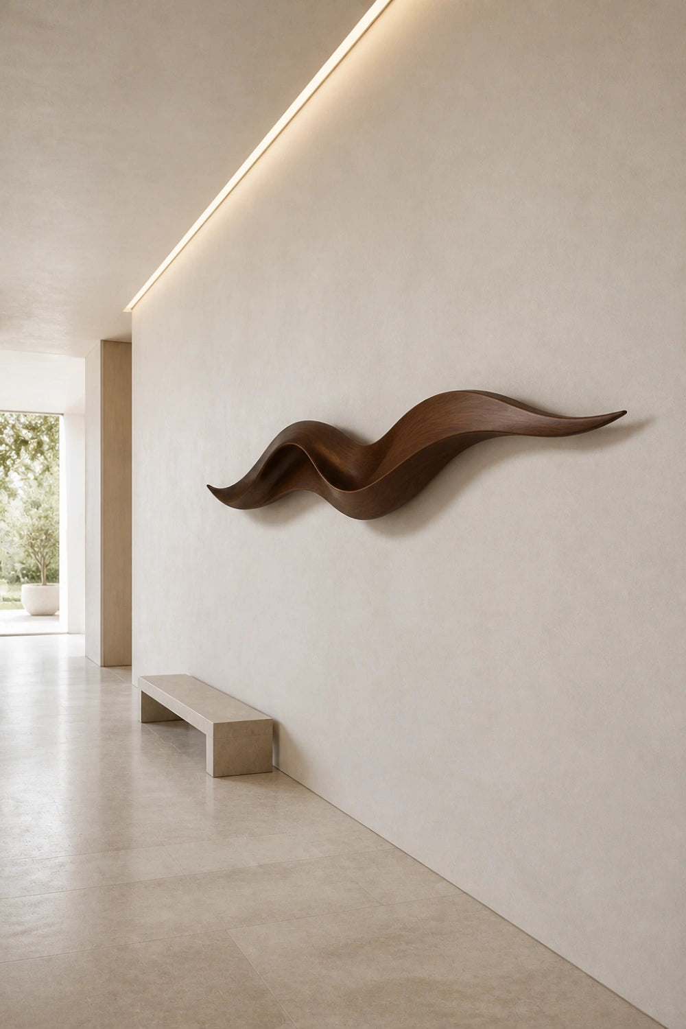 Seamless Wood Relief Sculpture | Minimalist Flowing Wall Art | Organic Contour Plaque