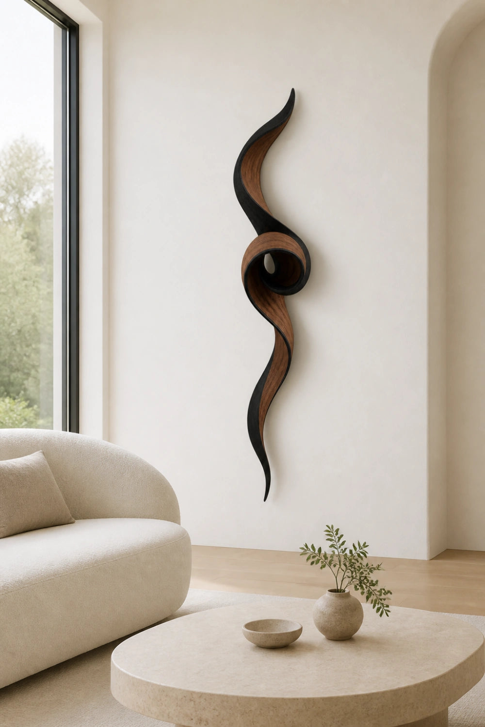 Coiled Wood Wall Sculpture | Architectural Spiral Wall Art | Modern Zen Decor