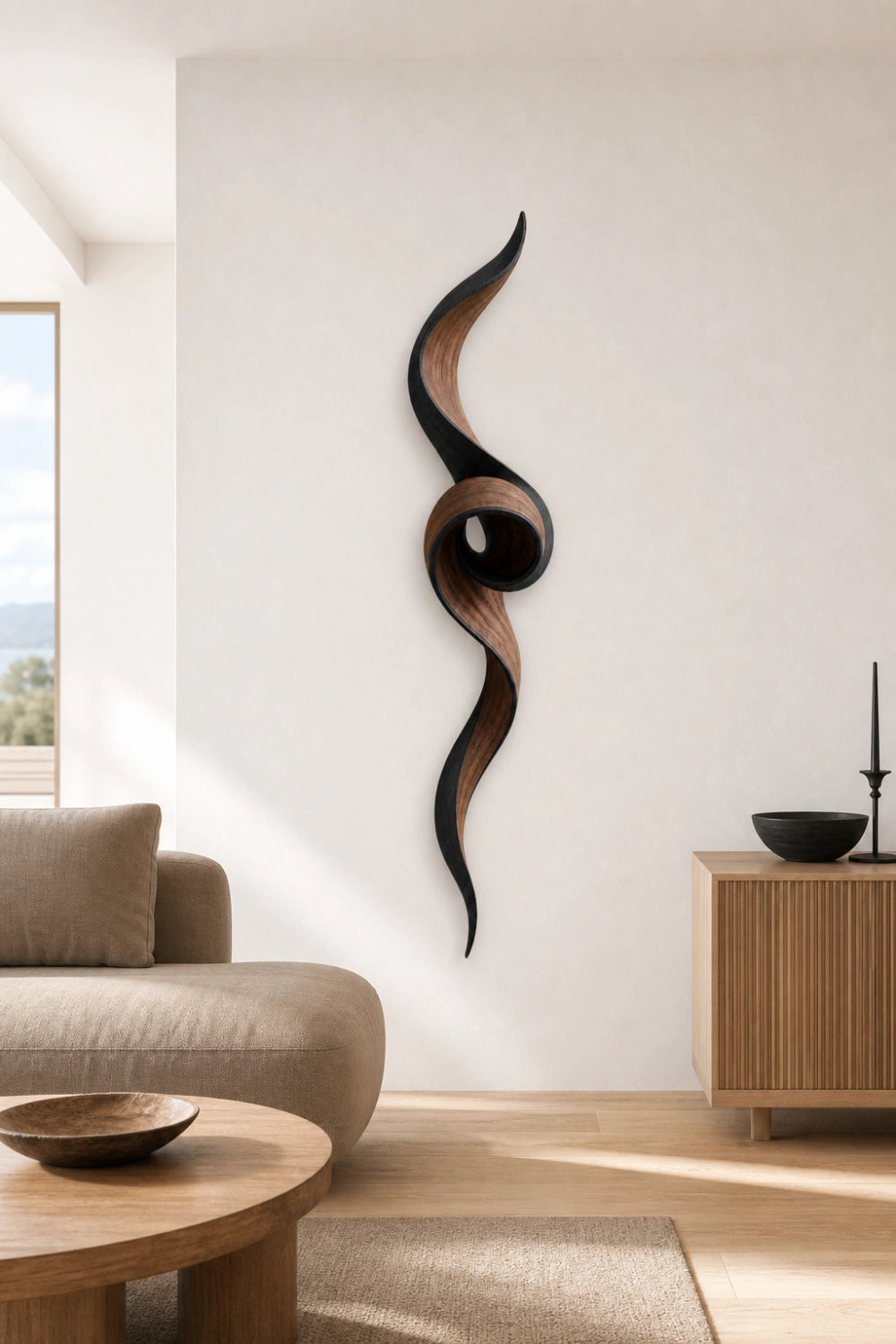 Coiled Wood Wall Sculpture | Architectural Spiral Wall Art | Modern Zen Decor