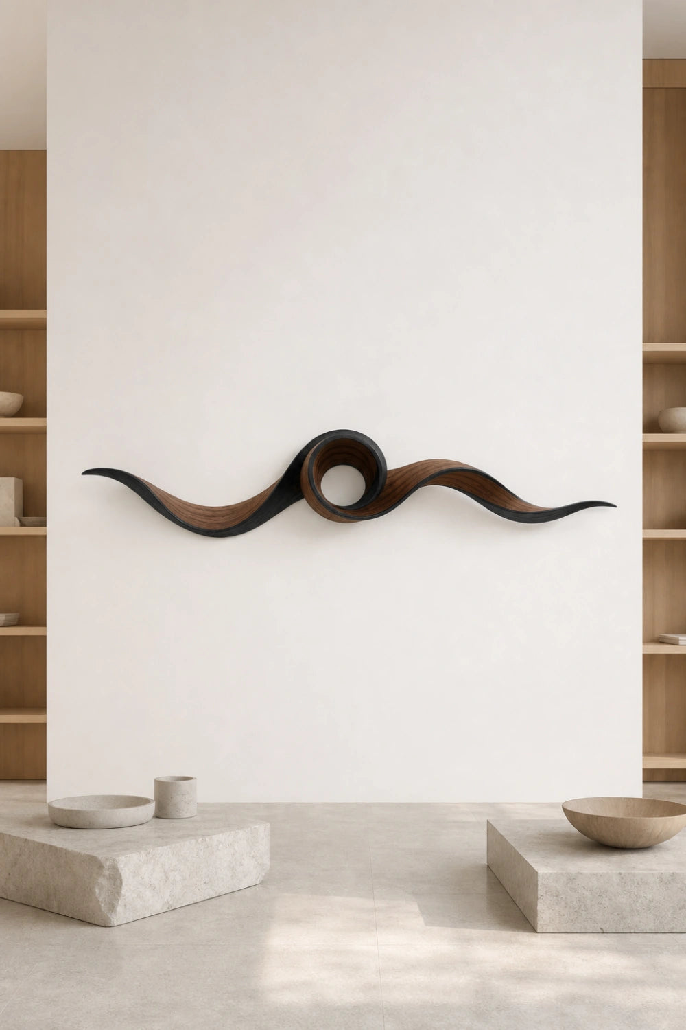 Coiled Wood Wall Sculpture | Architectural Spiral Wall Art | Modern Zen Decor