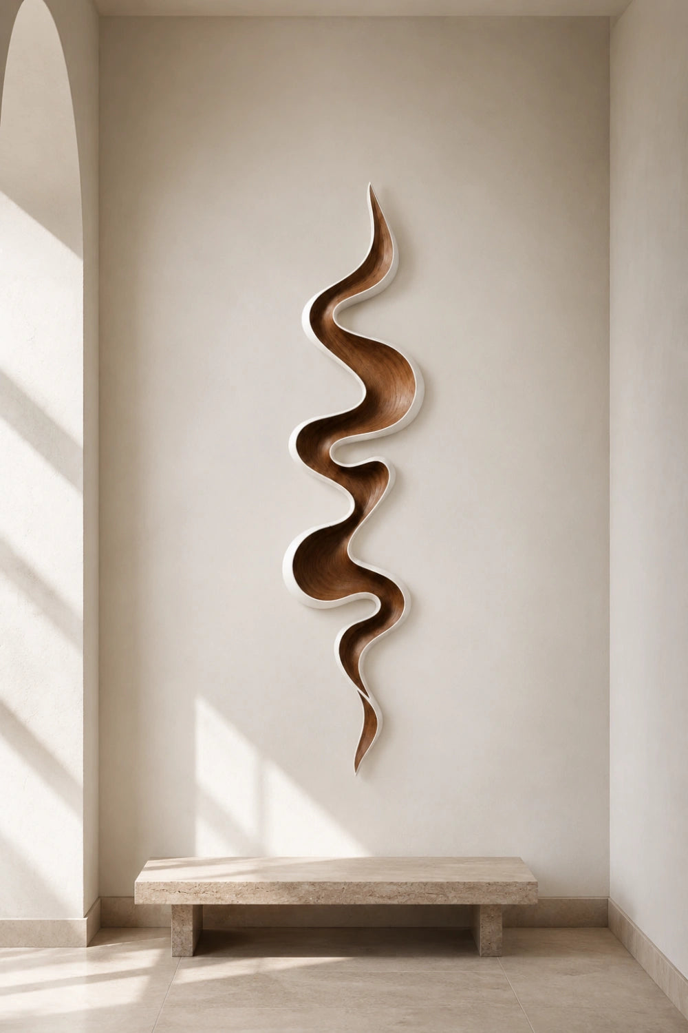 White Border Wood Wall Sculpture | Ivory Wave Wall Art | Modern Farmhouse Decor