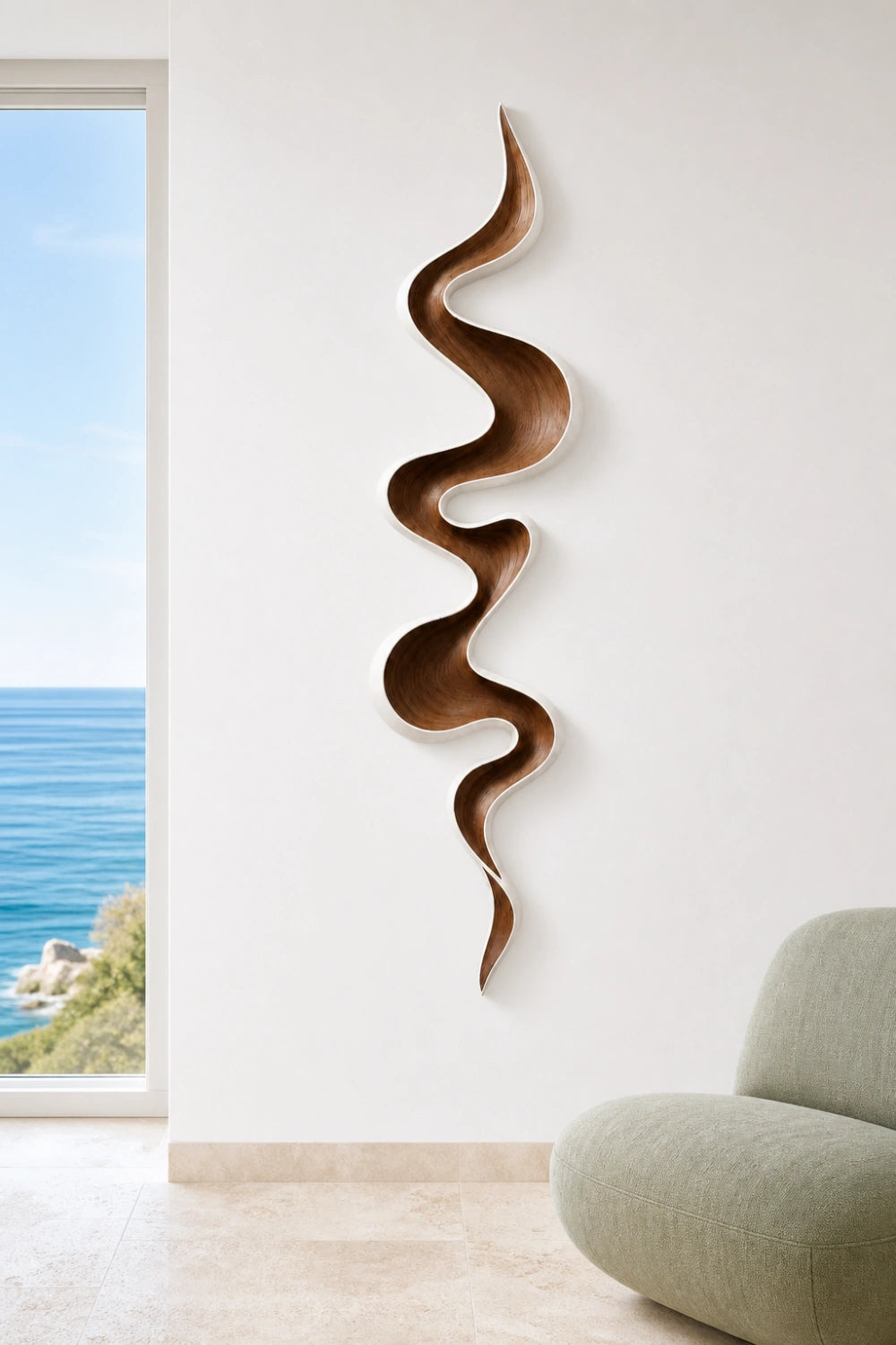 White Border Wood Wall Sculpture | Ivory Wave Wall Art | Modern Farmhouse Decor