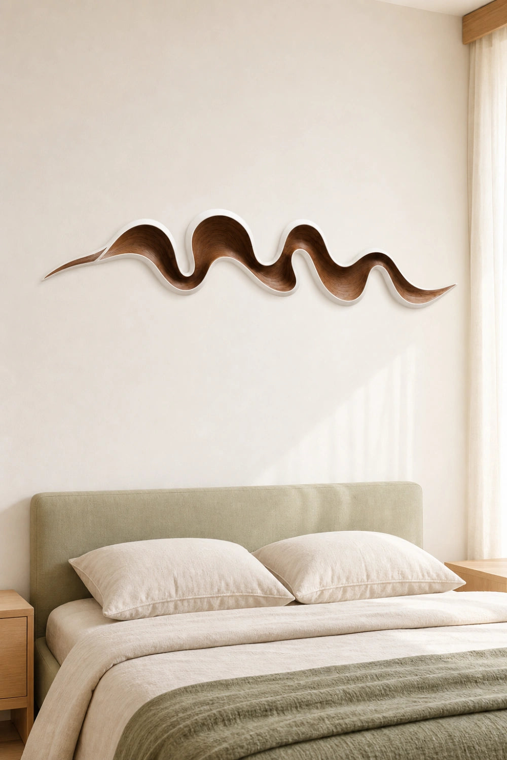 White Border Wood Wall Sculpture | Ivory Wave Wall Art | Modern Farmhouse Decor