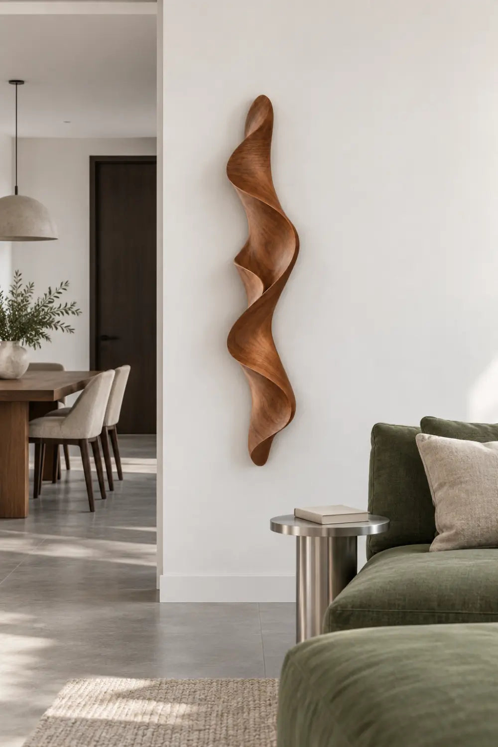 Contemporary Wooden Ribbon Sculpture | Abstract Fluid Wave Home Accent Decor