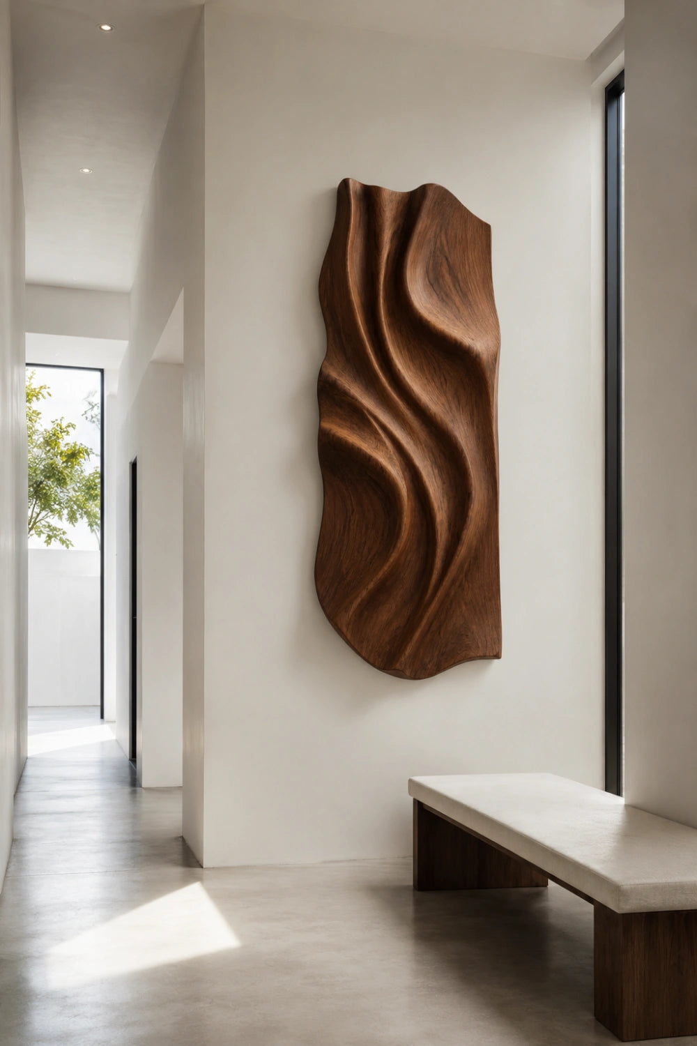 Abstract Wood Wall Relief Sculpture | 3D Wave Carved Panel