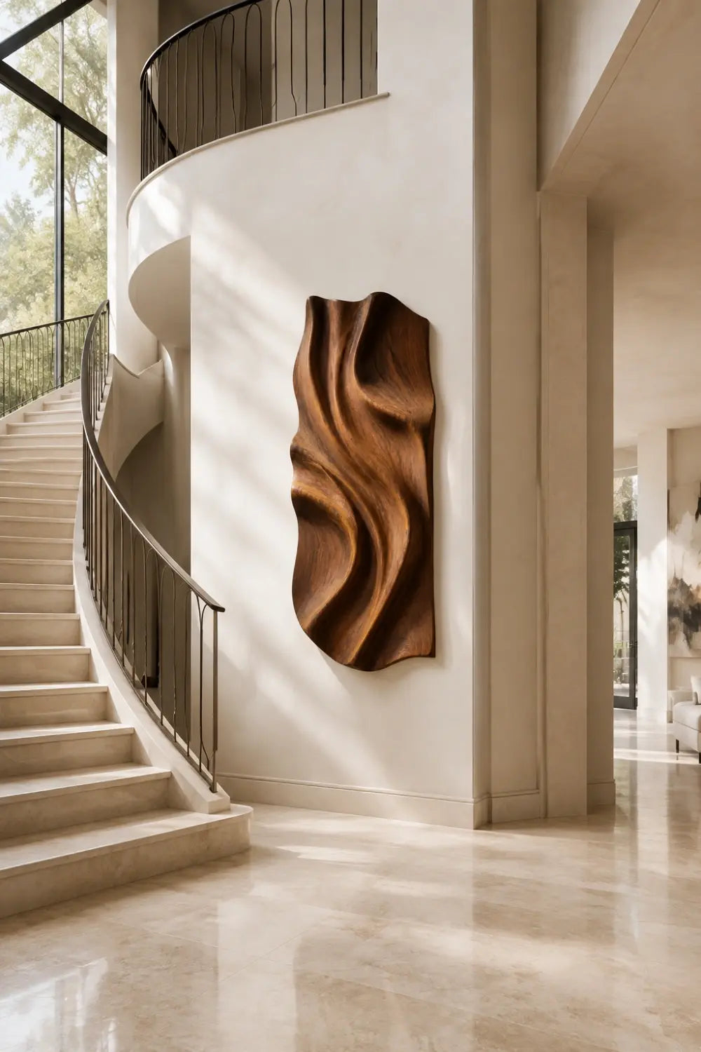 Abstract Wood Wall Relief Sculpture | 3D Wave Carved Panel