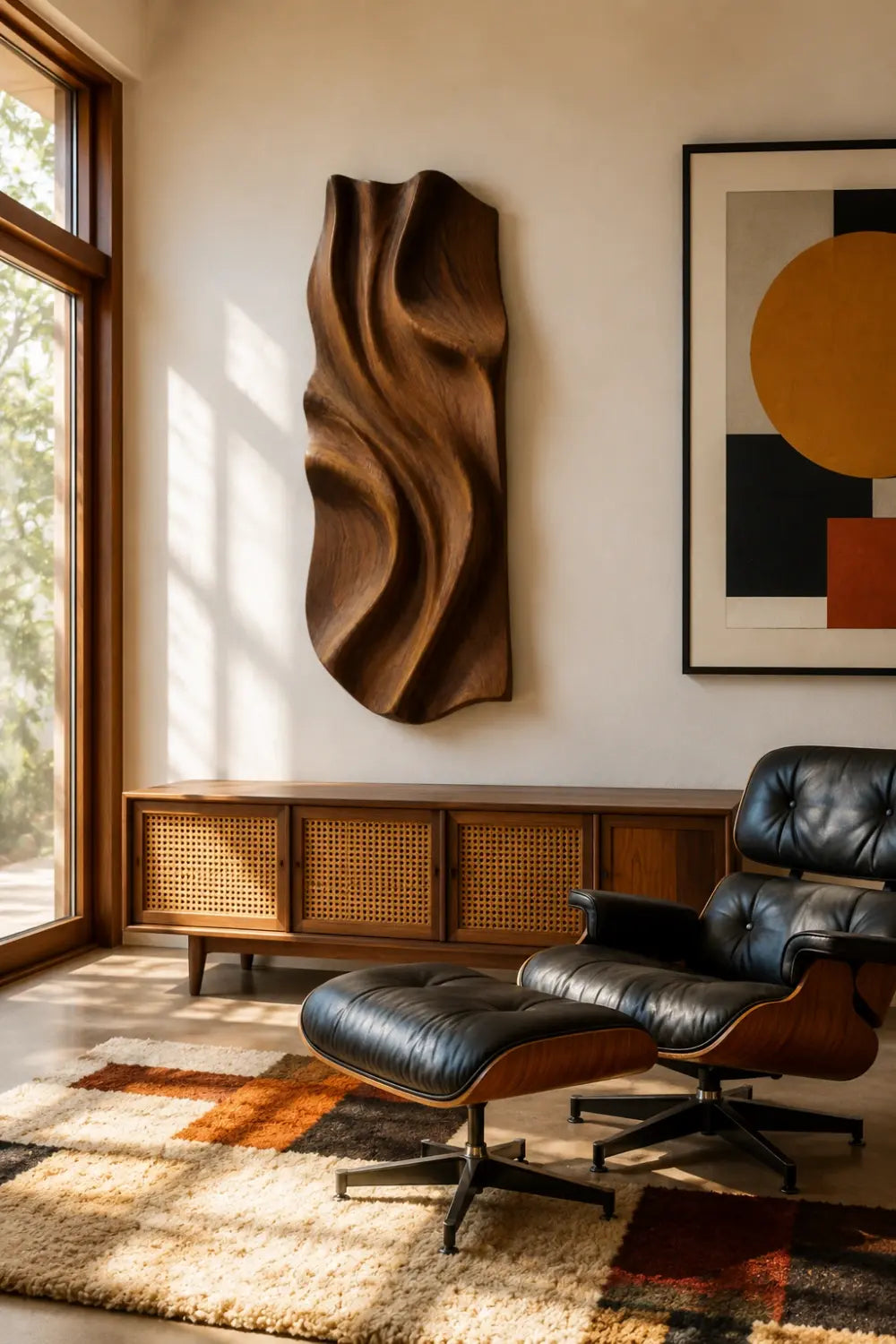 Abstract Wood Wall Relief Sculpture | 3D Wave Carved Panel