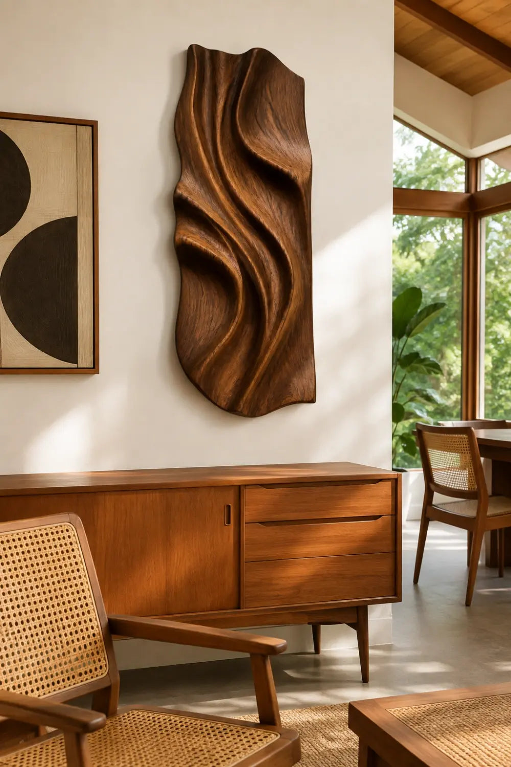 Abstract Wood Wall Relief Sculpture | 3D Wave Carved Panel