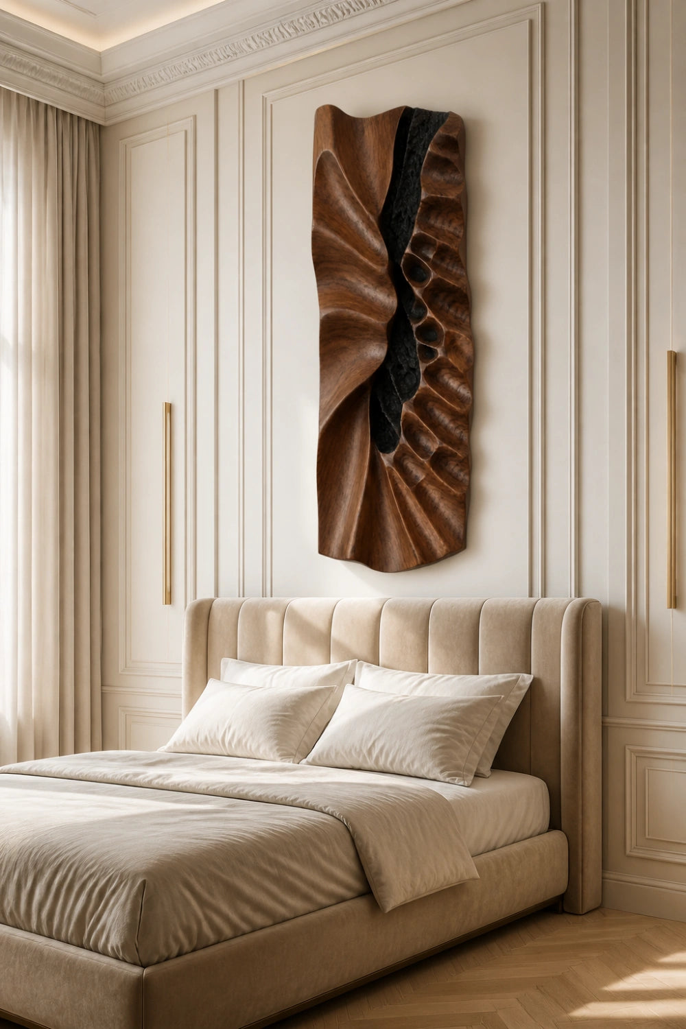 Carved Wood Wall Relief Art | Charred Accent Panel