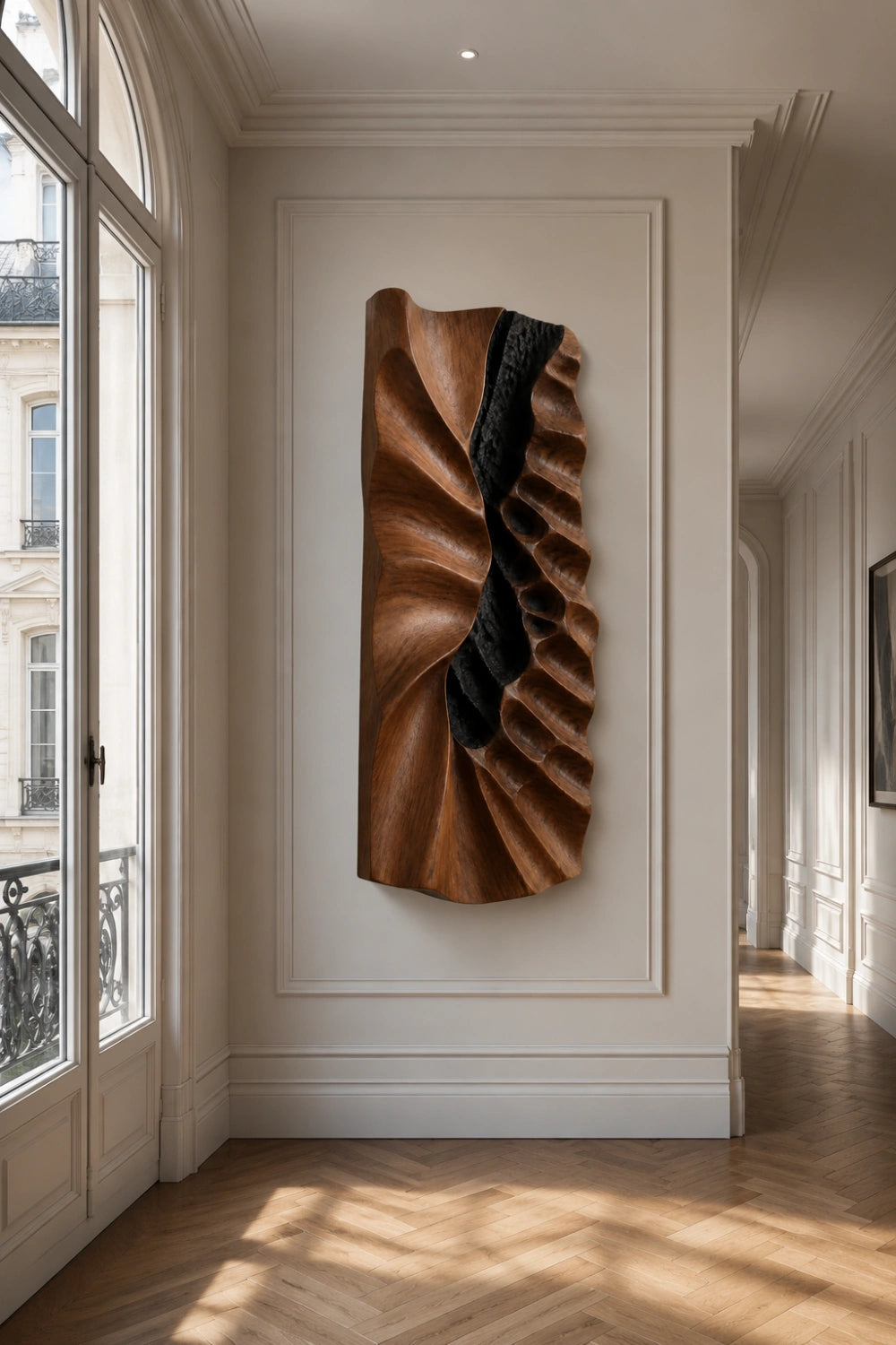 Carved Wood Wall Relief Art | Charred Accent Panel