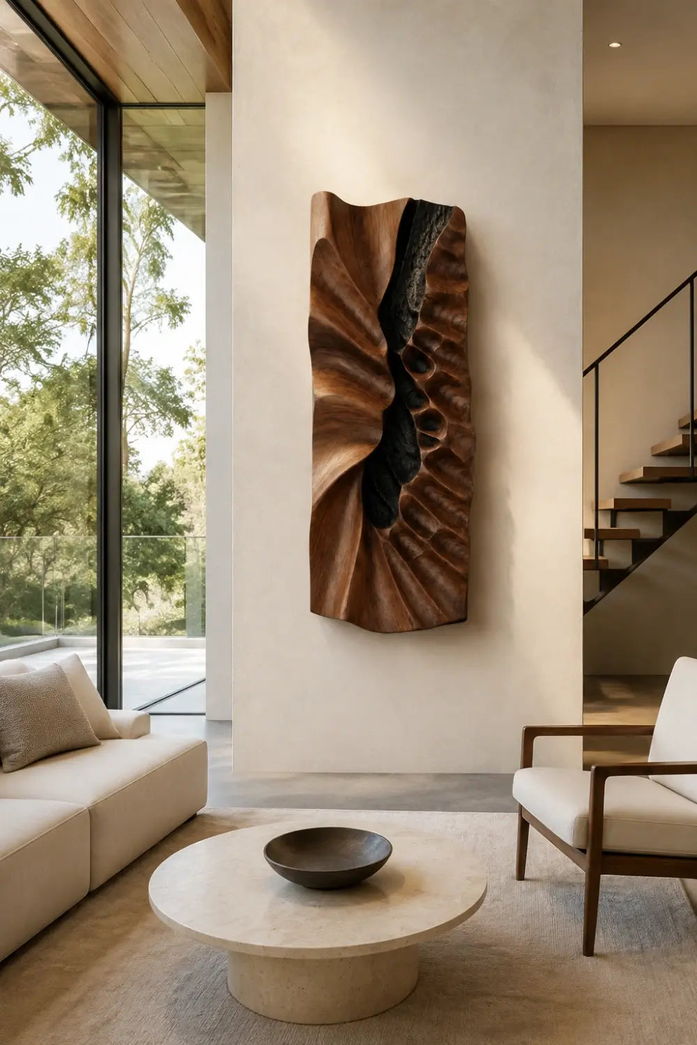 Carved Wood Wall Relief Art | Charred Accent Panel