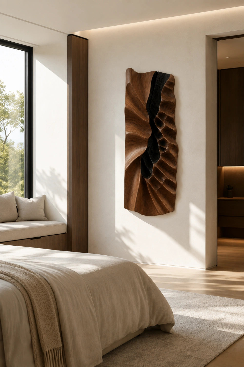 Carved Wood Wall Relief Art | Charred Accent Panel