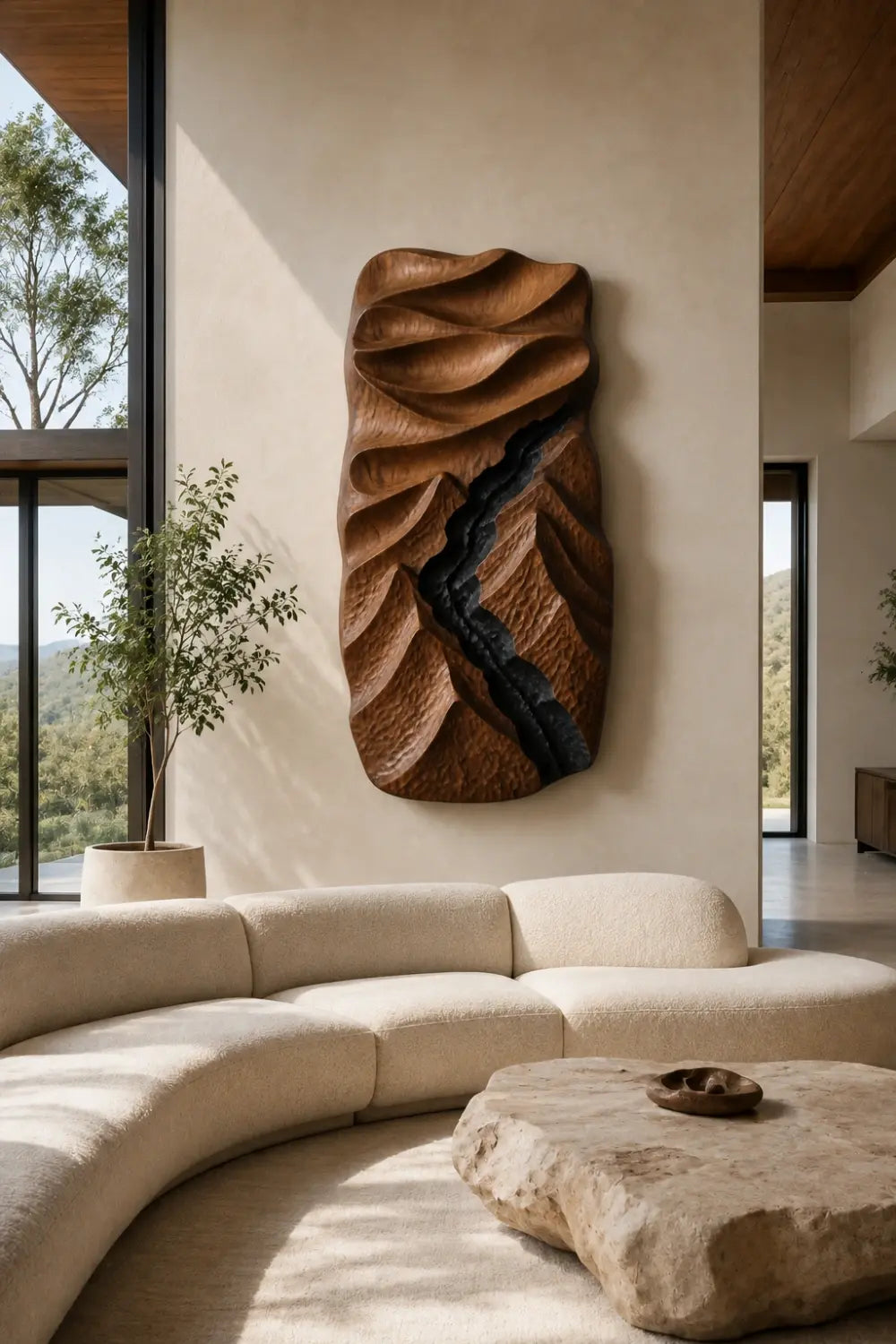 3D Wood Canyon Wall Relief | Carved Topographic Panel