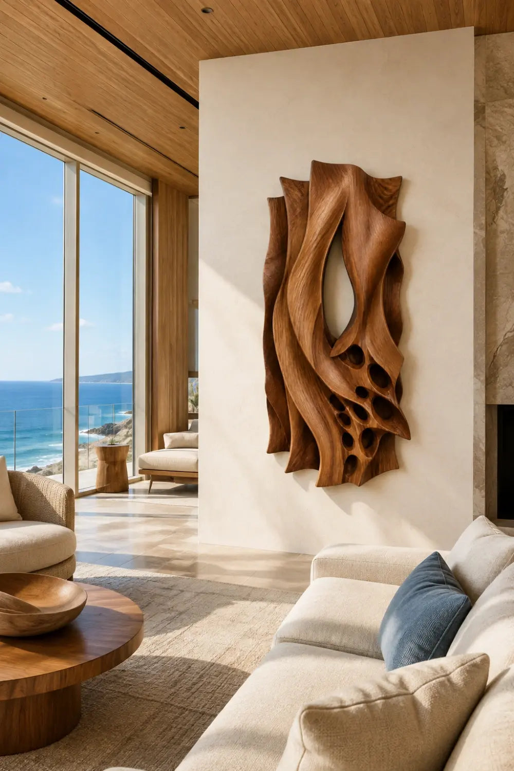 3D Organic Wood Wall Relief | Hollow Sculptural Panel