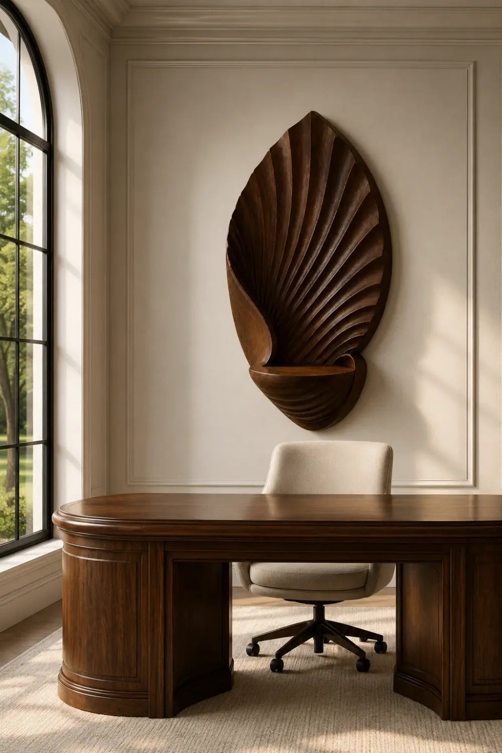 Carved Wood Leaf Wall Relief | Floating Display Shelf