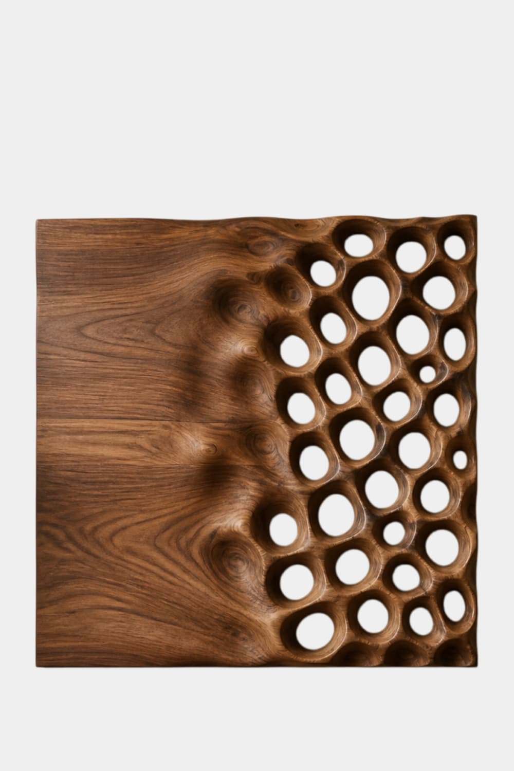 Square Wood Wall Relief | Honeycomb Carved Panel Art