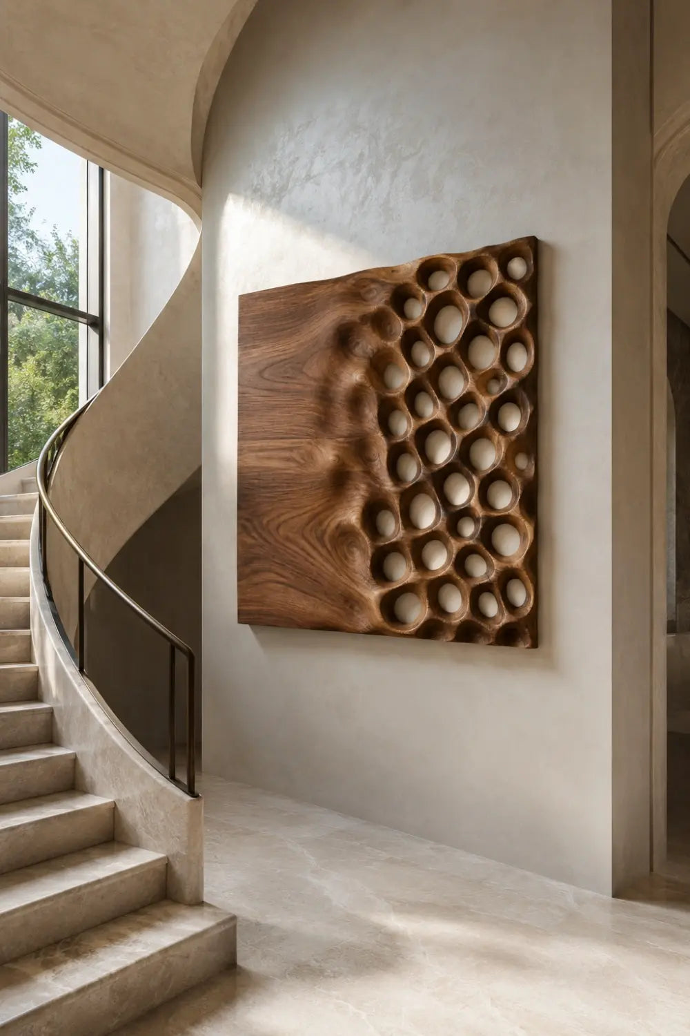 Square Wood Wall Relief | Honeycomb Carved Panel Art