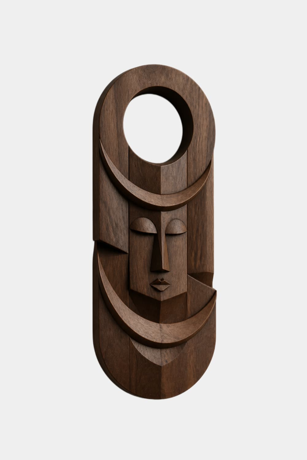 Carved Wood Celestial Mask | Abstract Face Wall Decor