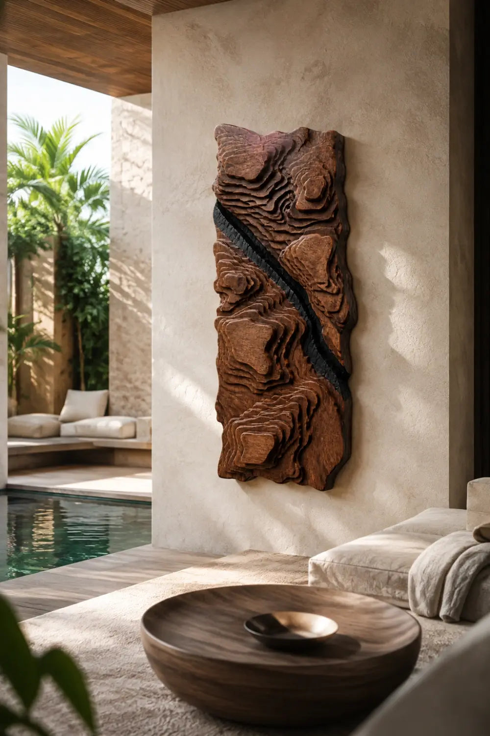 Topographic Wood Wall Relief | 3D Contour Panel Art