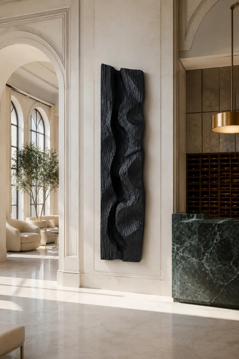 Modern Black Wood Wall Art | Carved Wave Wall Sculpture for Living Space