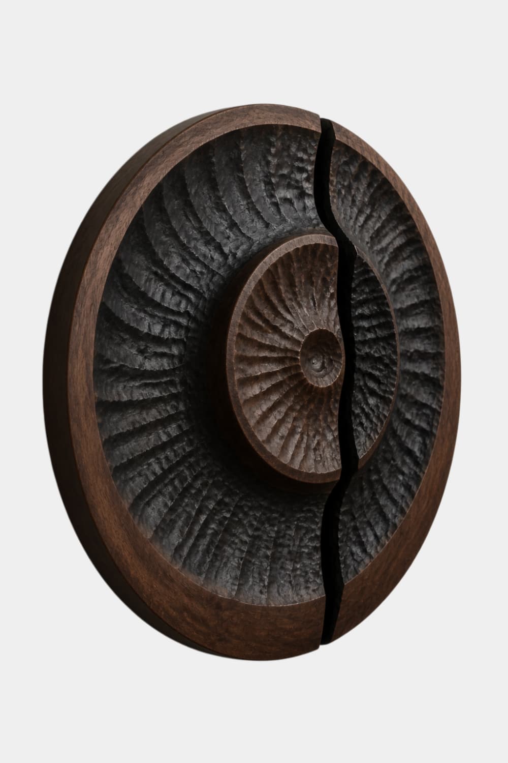 Round Carved Wooden Wall Art Sculpture | Modern Textured Relief Decor Panel