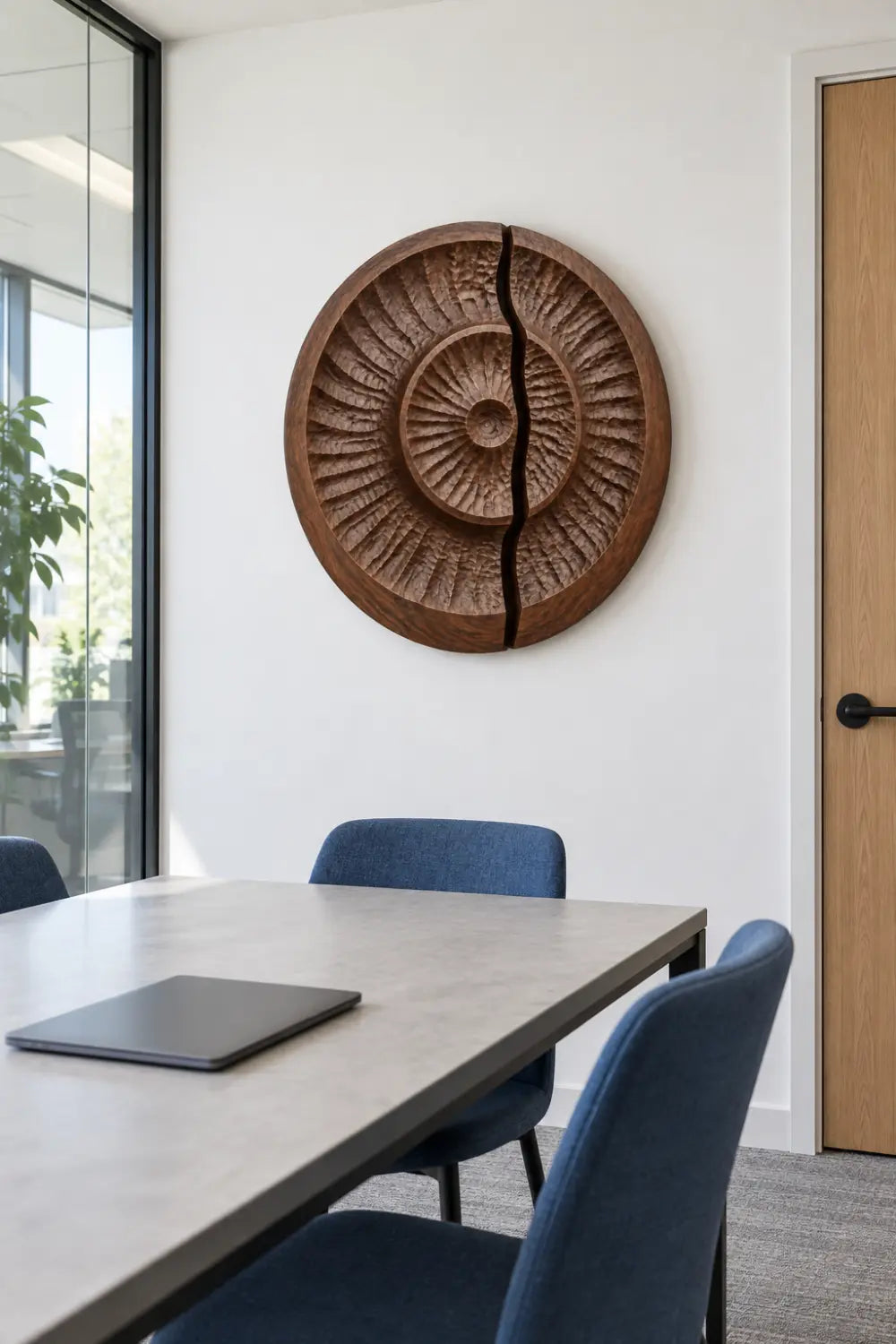 Round Carved Wooden Wall Art Sculpture | Modern Textured Relief Decor Panel