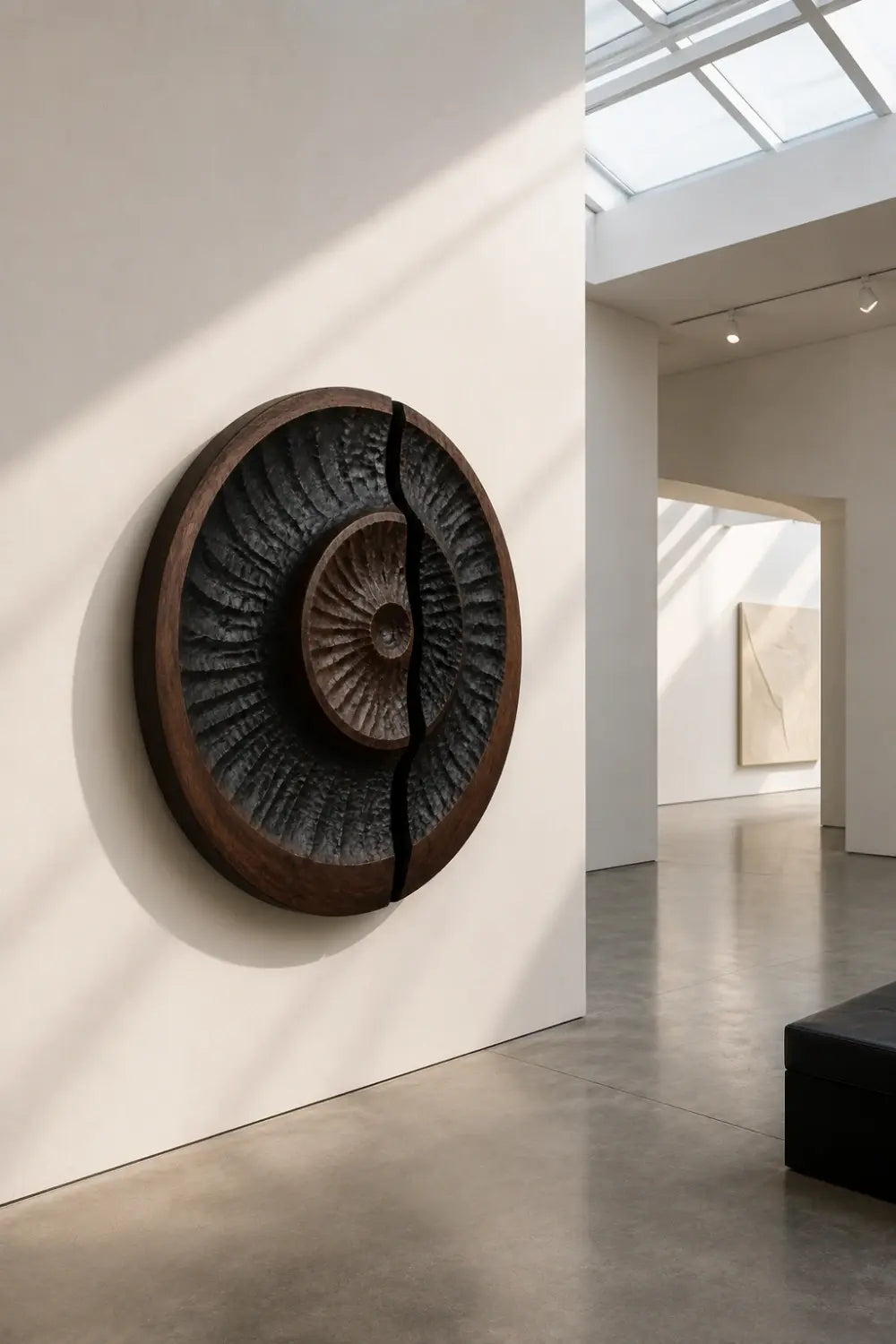 Round Carved Wooden Wall Art Sculpture | Modern Textured Relief Decor Panel