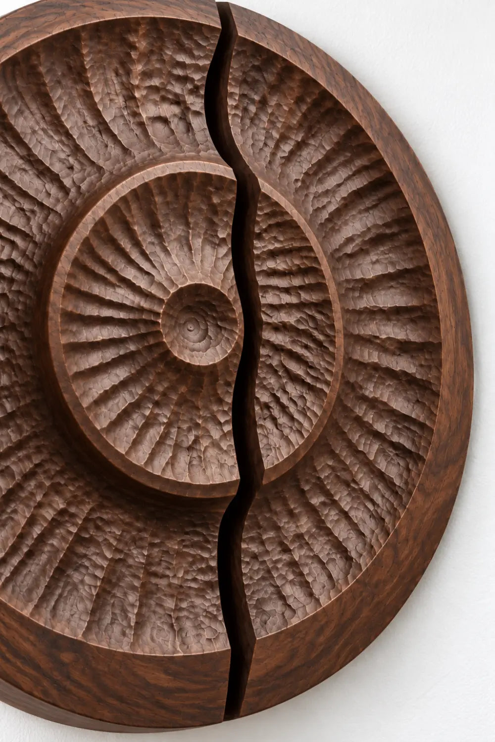 Round Carved Wooden Wall Art Sculpture | Modern Textured Relief Decor Panel