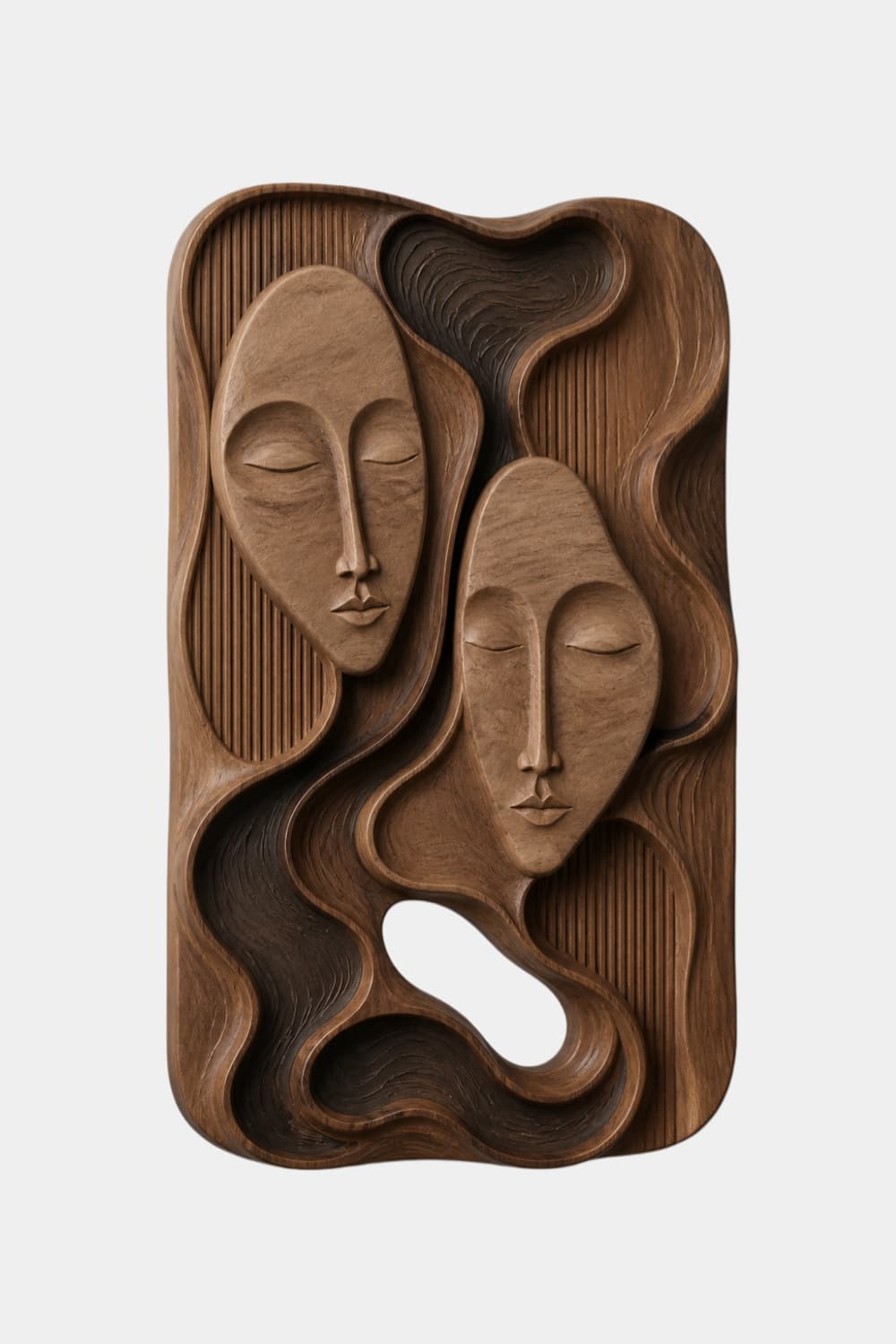 Modern Abstract Face Wooden Wall Decor | Carved Relief Hanging Panel Art