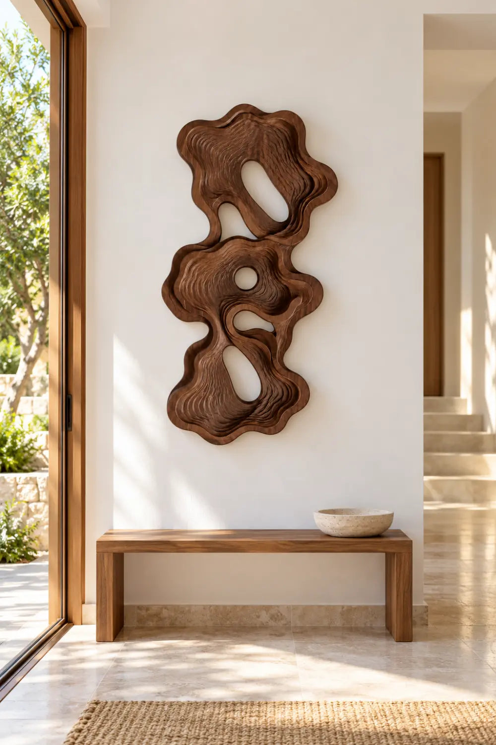 Modern Topographic Layered Wood Wall Art | Carved Abstract Relief Panel